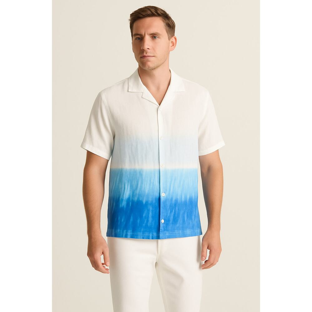 Bloomingdales Linen Tie Dyed Ombré Stripe  Button Down Camp Nautical Shirt XL